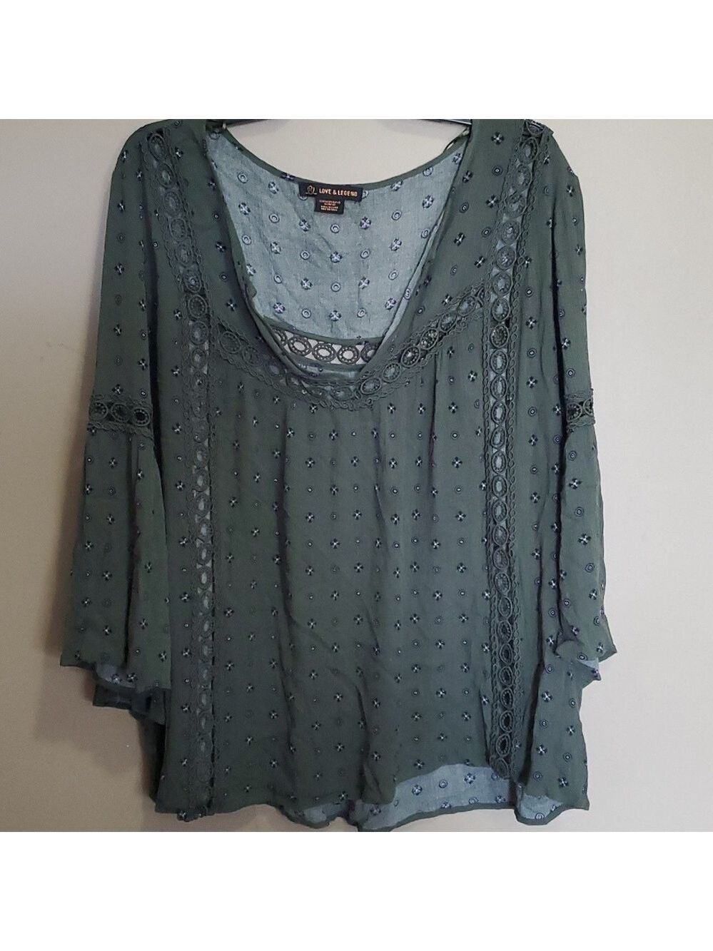 Love & legend Sage Green Boho  top size 1x